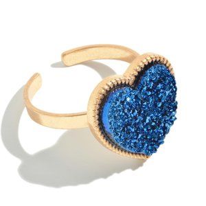 Blue Druzy Heart Ring Gold